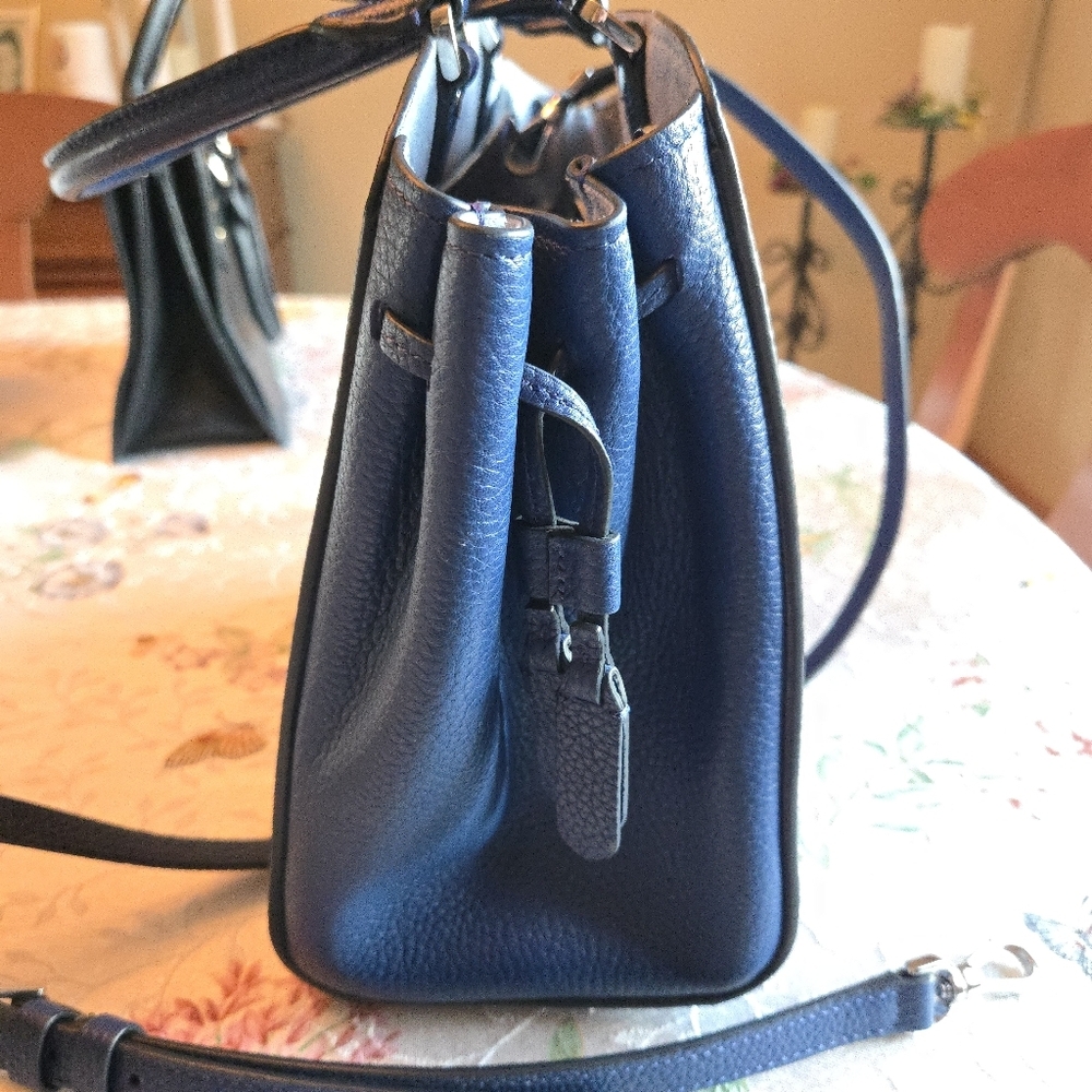 KATE SPADE Purse Tegan Pebbled Leather Blue Satchel Bag Handbag Crossbody A+ - Picture 2 of 11